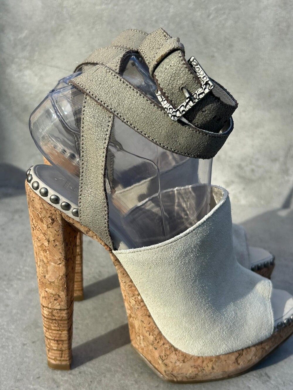 Hervé Léger Frida Suede Cork Platform Studded Heels Size 9